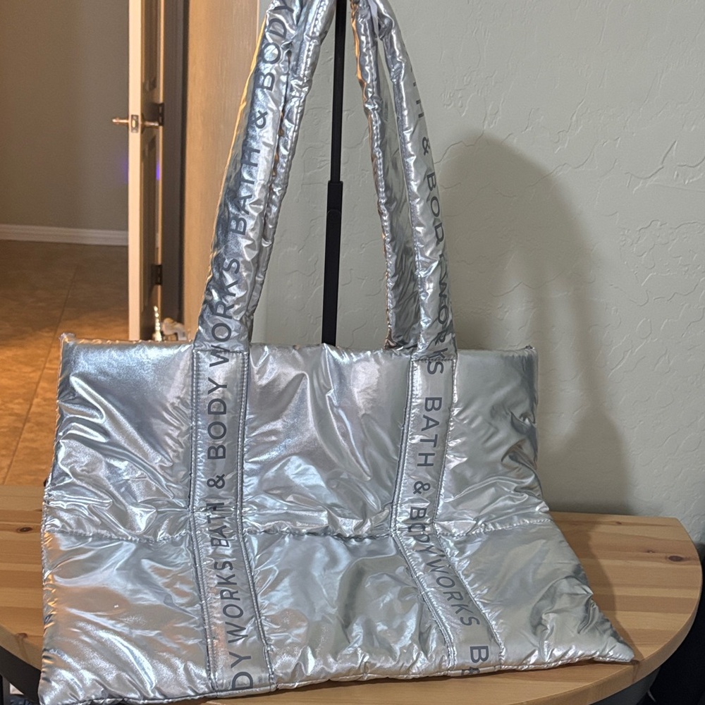 NWT B&BW Silver Quilted Tote Bag